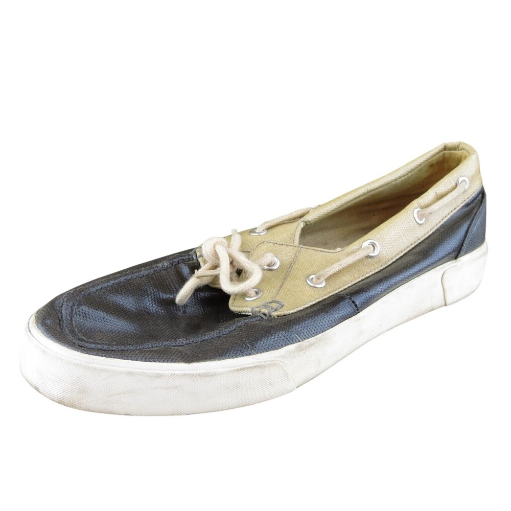 Polo Ralph Lauren Sz 10 Boat Shoe Gray Coated Canvas Men Lace Up Lander Medium